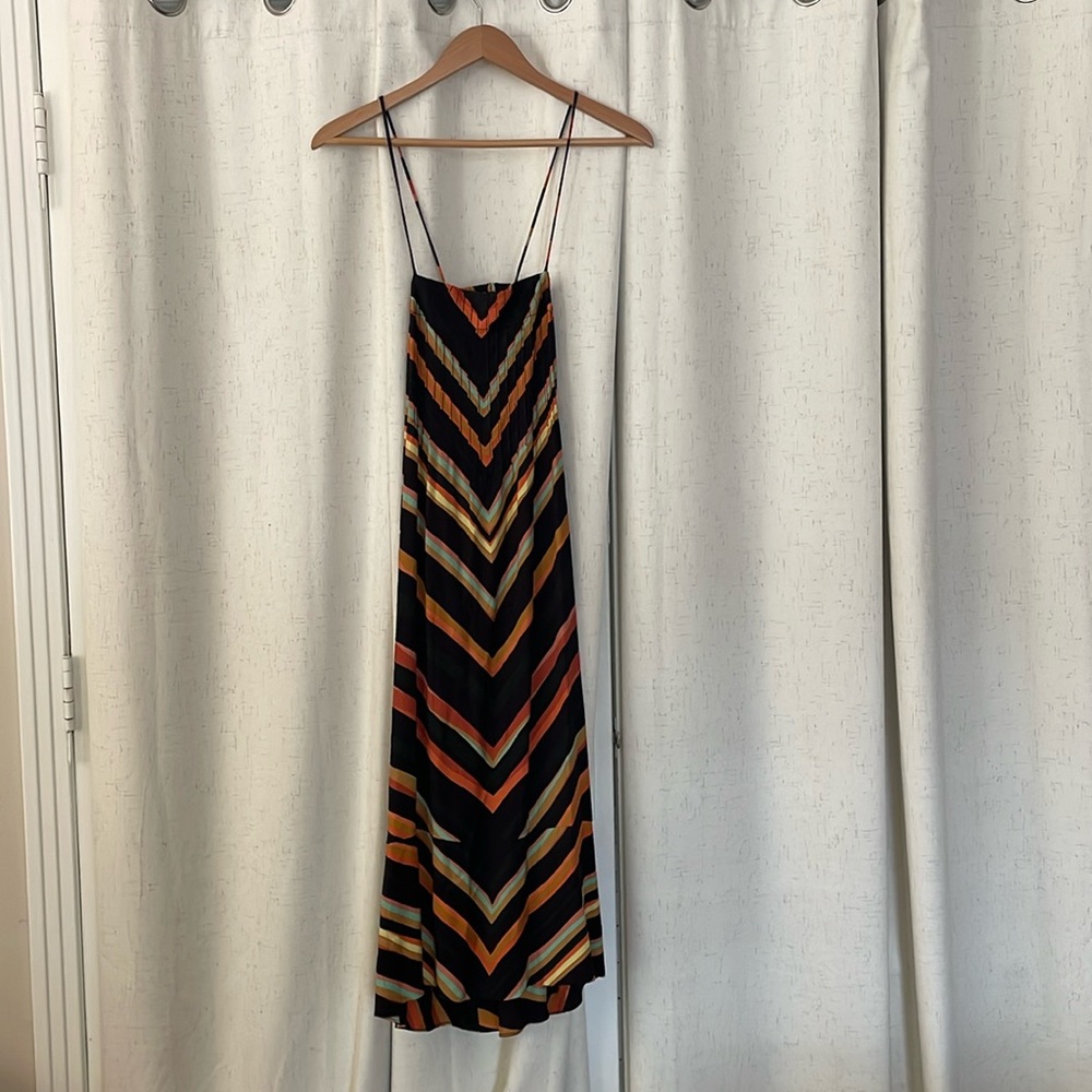 Colorful fun midi dress. From Anthropologie. Skinny straps. Very flattering.